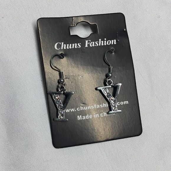 Embellished “Y” Dangle Earrings (H15) - Picture 1 of 5